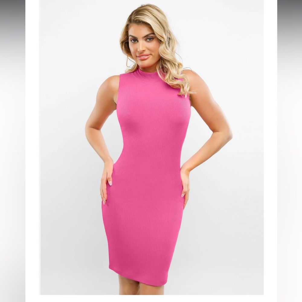 Shapewear Modal Sleeveless Mock Neck Slimming Midi Dress